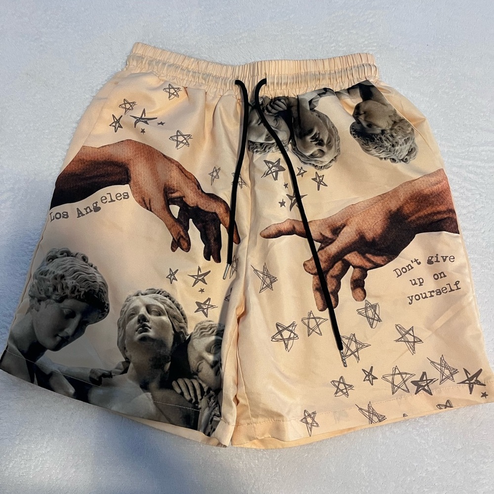 ROMWE Cream Elastic Waist Shorts
